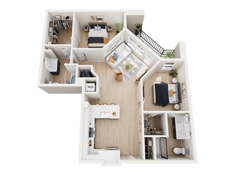 Floor plan for 2 beds, 2 baths, 1091 sqft